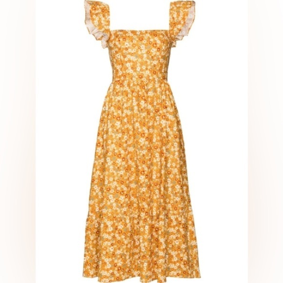 REFORMATION Lucila Linen Yellow Midi Dress 2 - Picture 5 of 10